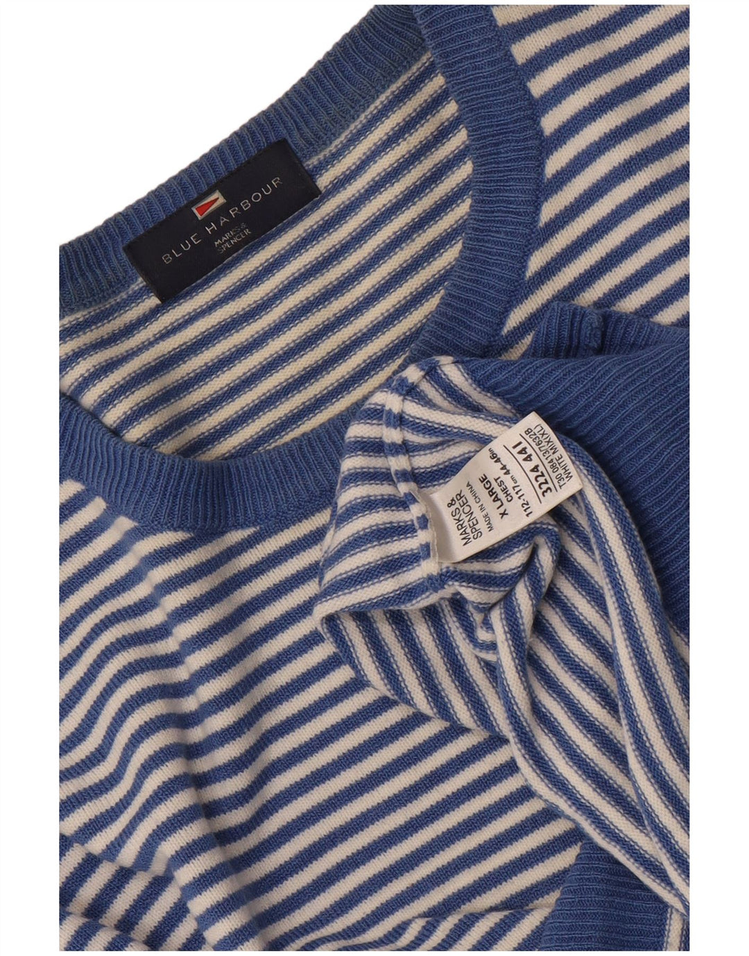 Maglione maglione girocollo da uomo Marks & Spencer blu Harbour XL a righe blu