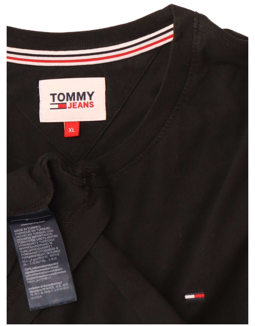 TOMMY HILFIGER T-shirt da uomo Top XL in cotone nero