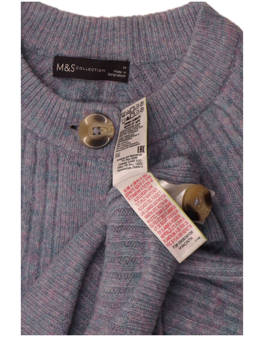 Maglione cardigan corto da donna Marks & Spencer UK 14 blu medio screziato