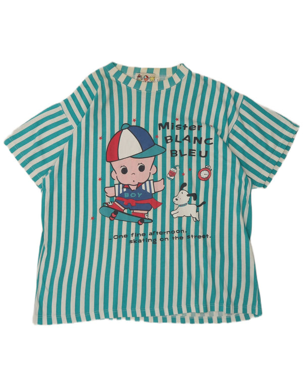 Blanc Bleu T-shirt grafica da uomo a maniche corte Top a righe blu grandi