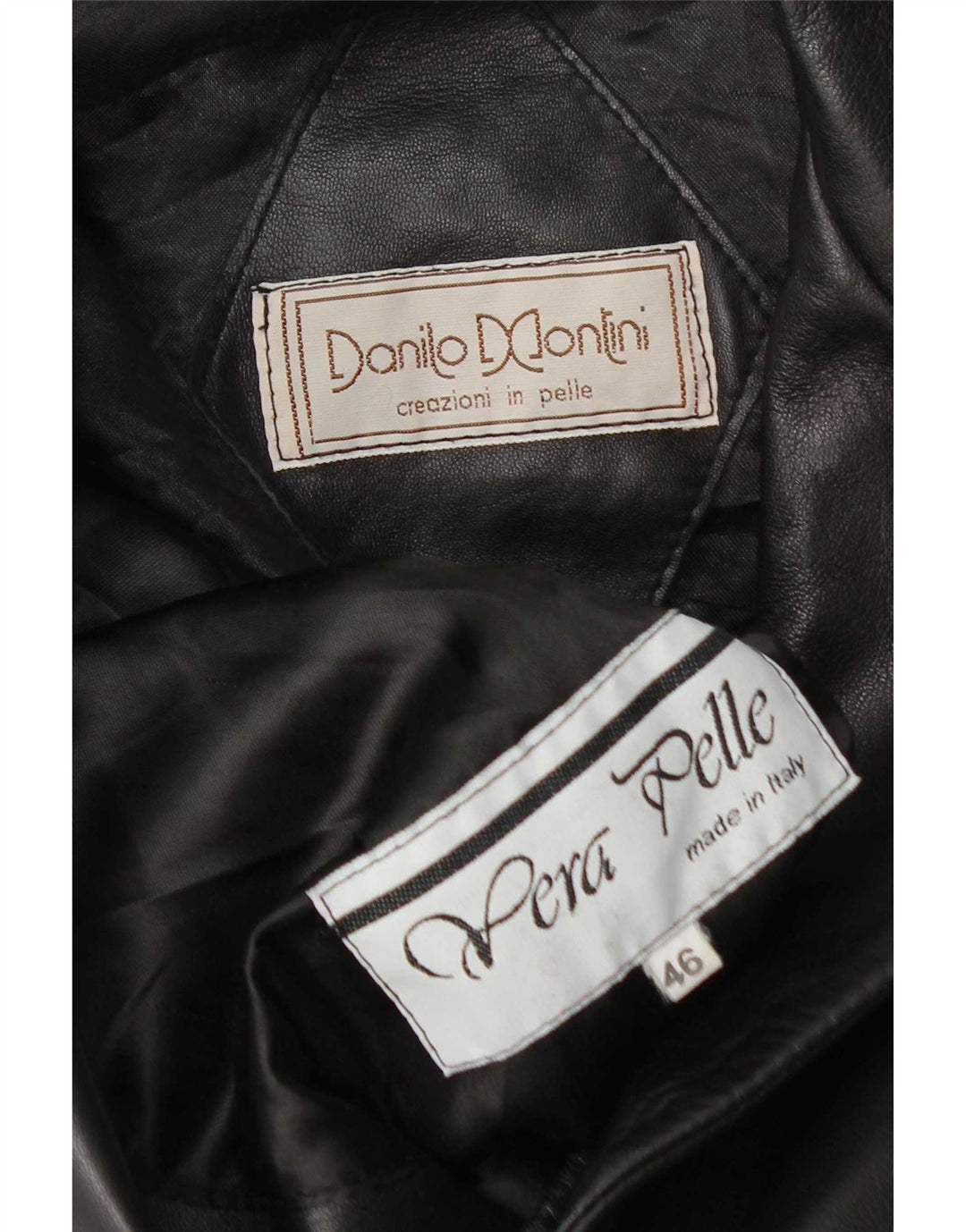 Giacca blazer in pelle vintage da donna a 3 bottoni IT 46 grande in pelle nera