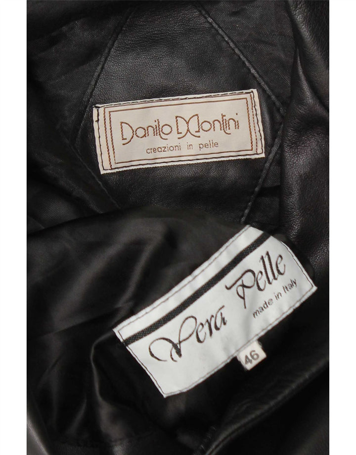 Giacca blazer in pelle vintage da donna a 3 bottoni IT 46 grande in pelle nera
