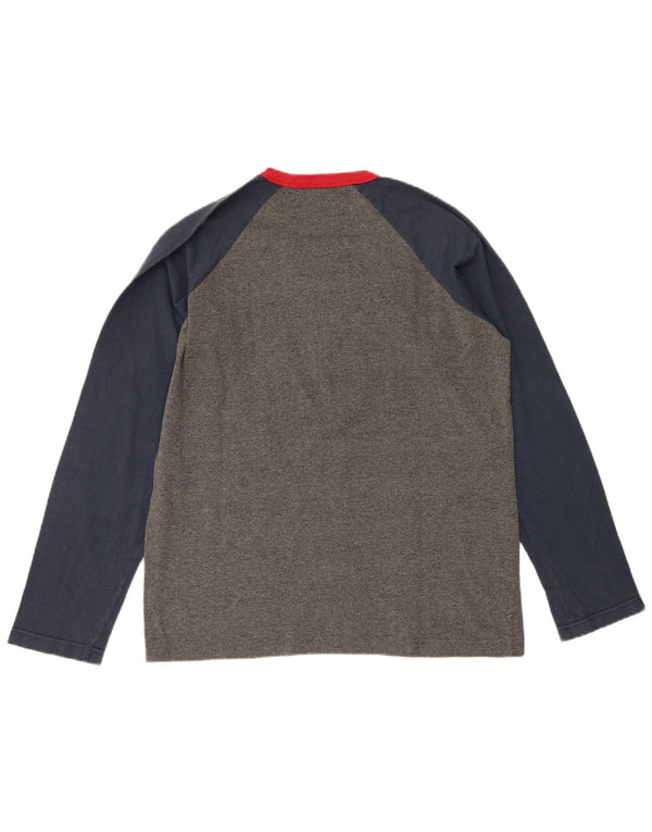 Top grafico da donna Guru a maniche lunghe UK 14 Cotone color block grigio medio