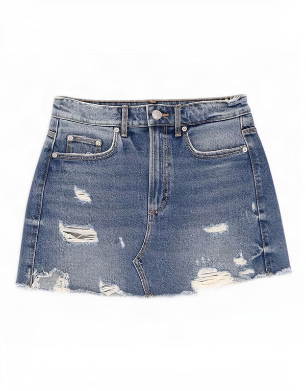 Mini gonna in denim invecchiato da donna Zara XS W24 cotone blu