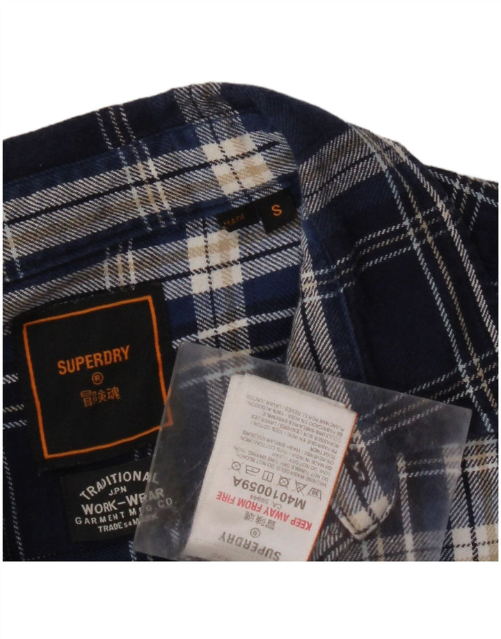 Camicia da uomo in flanella SUPERDRY a quadri piccoli in cotone blu