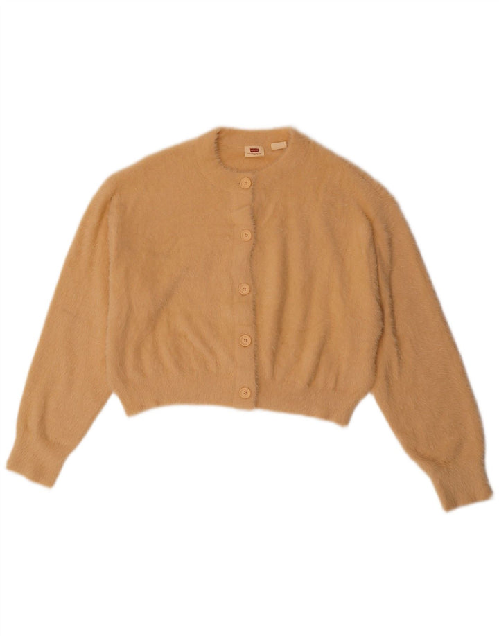 LEVI'S Womens Crop Cardigan Sweater UK 14 Medium Beige Polyamide