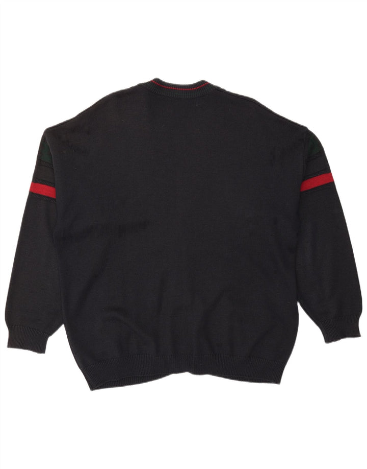 Maglione cardigan da uomo vintage XL color block nero