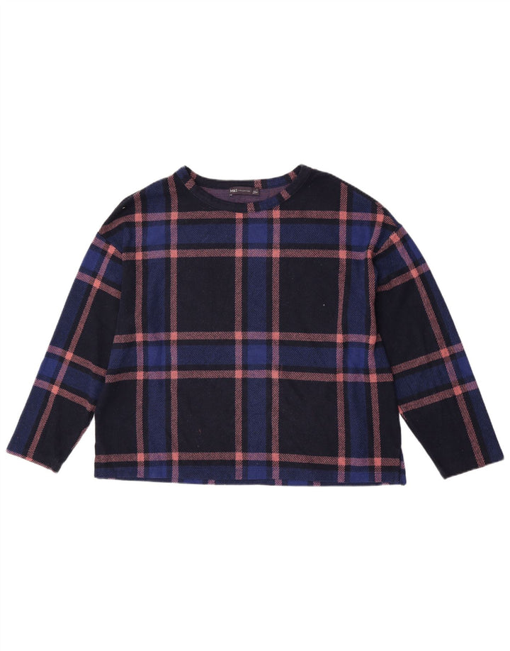 Top corto da donna Marks & Spencer a maniche lunghe UK 16 grande plaid blu navy