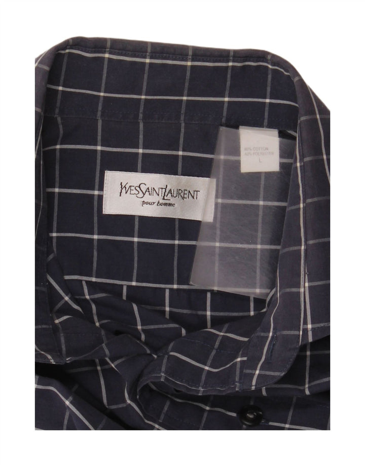Camicia da uomo Yves Saint Laurent grande in cotone a quadri blu navy