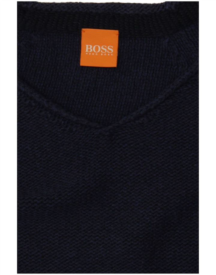 Maglione maglione con scollo a V da donna HUGO BOSS UK 10 piccolo blu navy