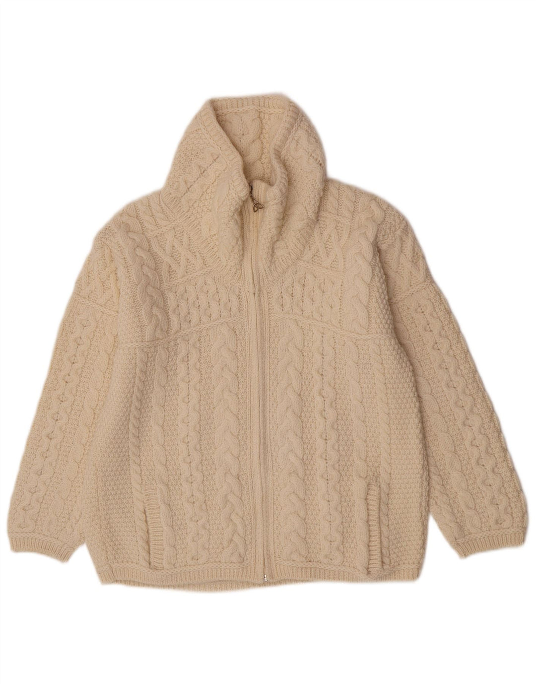Maglione cardigan con zip intera da donna Aran Crafts UK 16 grande bianco sporco