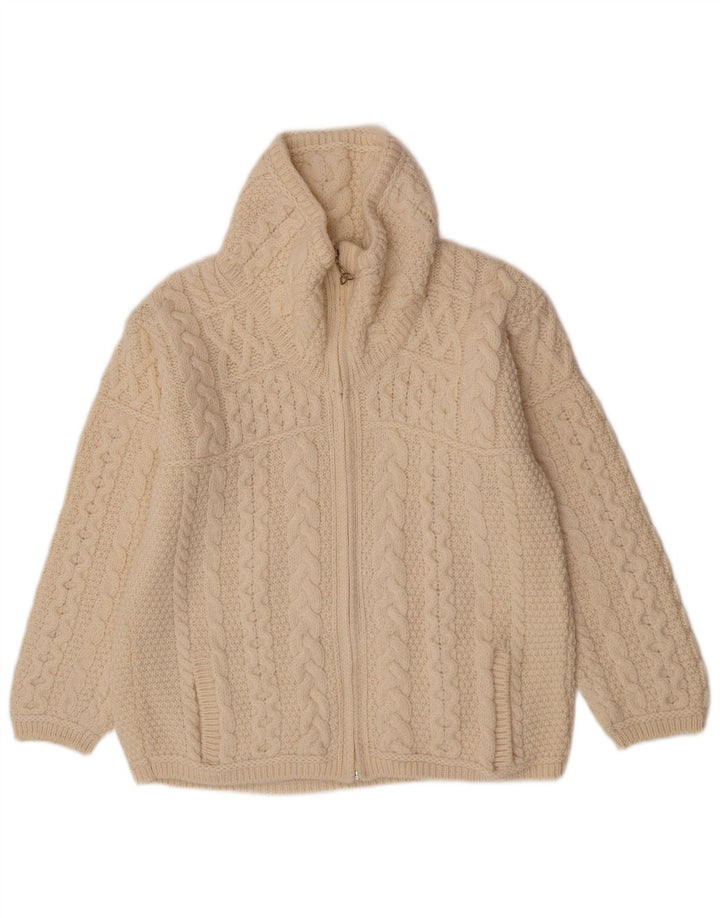 Maglione cardigan con zip intera da donna Aran Crafts UK 16 grande bianco sporco