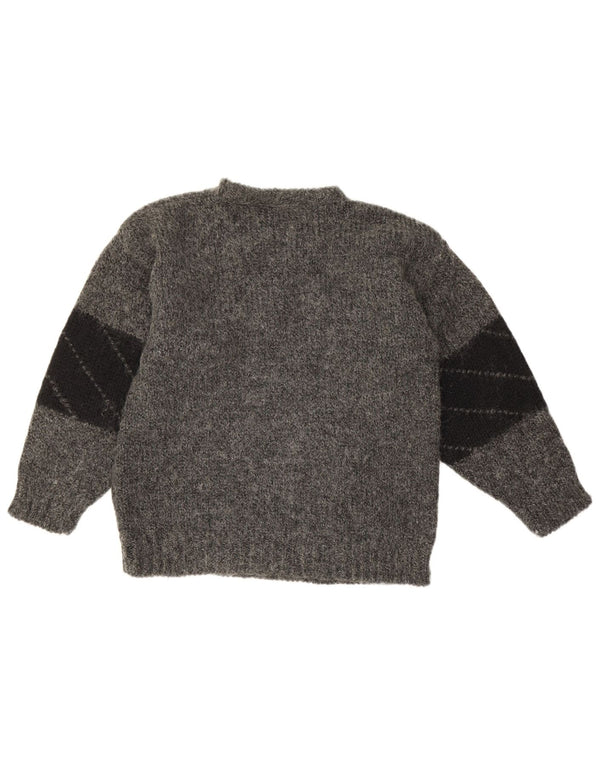 Maglione maglione girocollo da donna vintage UK 10 piccolo grigio floreale
