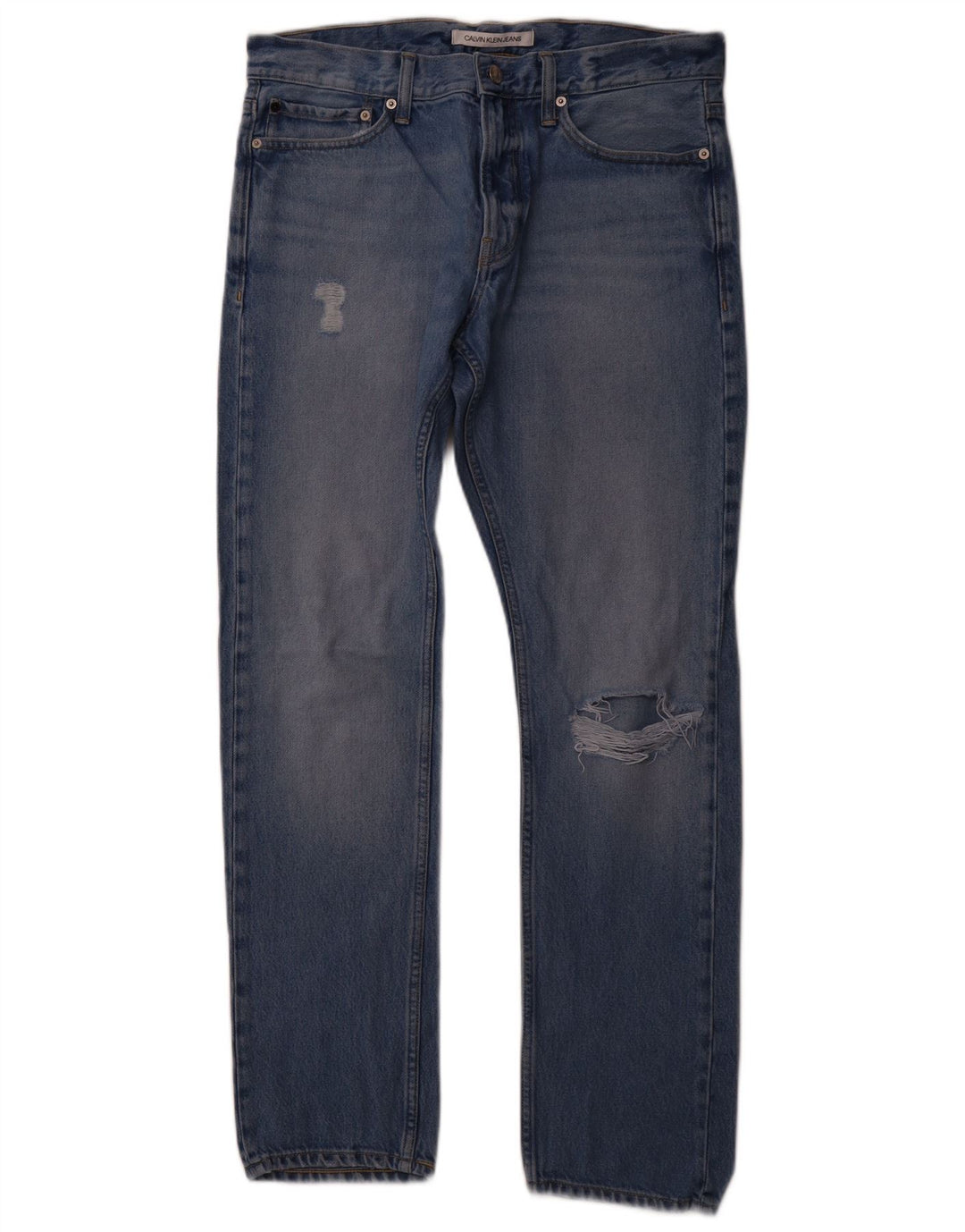CALVIN KLEIN Mens Distressed Slim Jeans W32 L32 Blue Cotton