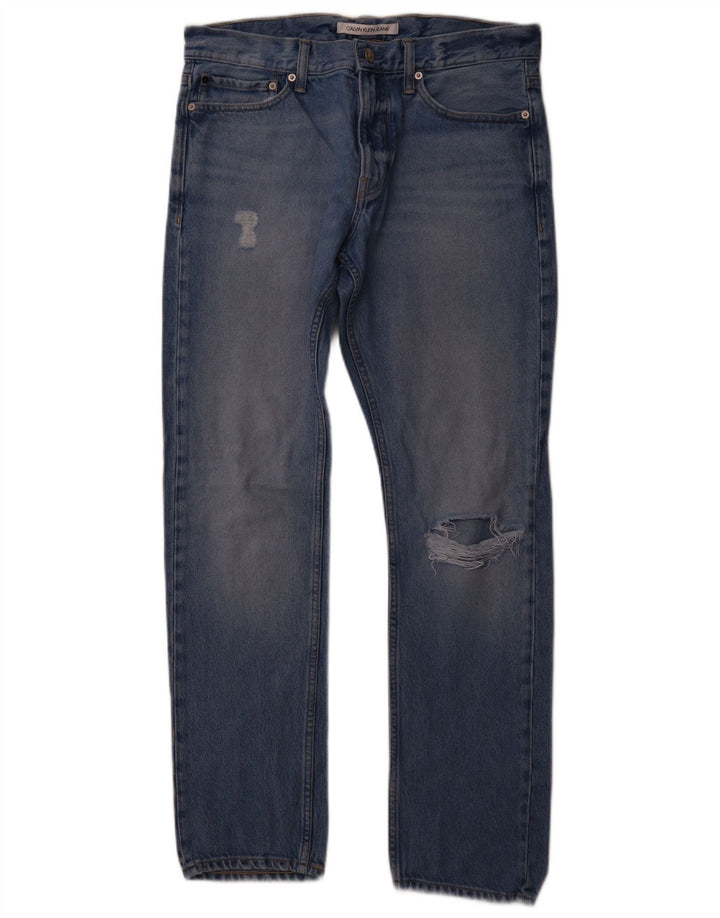 CALVIN KLEIN Mens Distressed Slim Jeans W32 L32 Blue Cotton