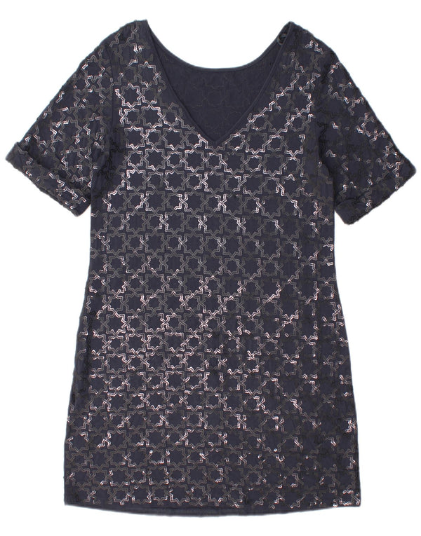 Abito a trapezio a maniche corte da donna Monsoon UK 12 Medio Blu Navy geometrico