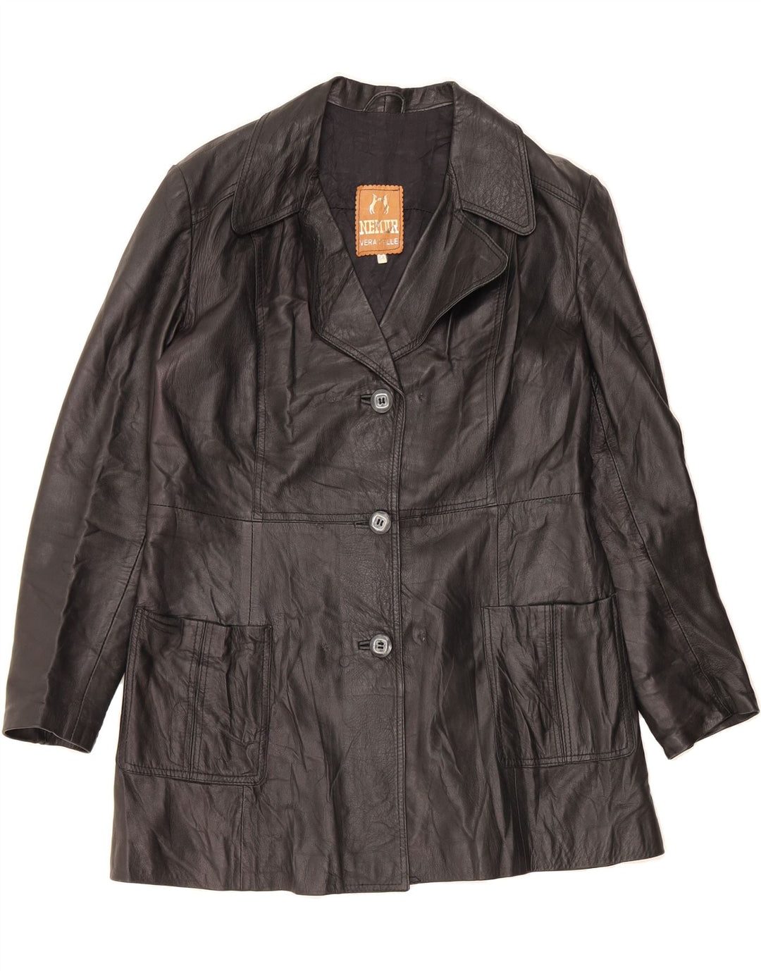 VINTAGE Womens Leather Coat IT 54 3XL Black Leather Vintage Vintage and Second-Hand Vintage from Messina Hembry 