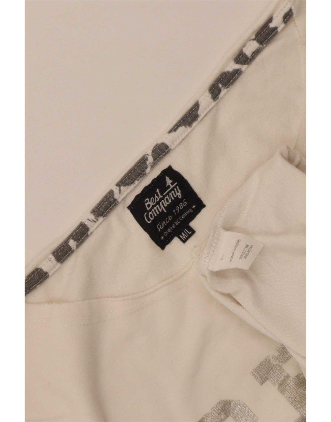 Felpa grafica da donna Best Company, maglione UK 12, cotone bianco medio