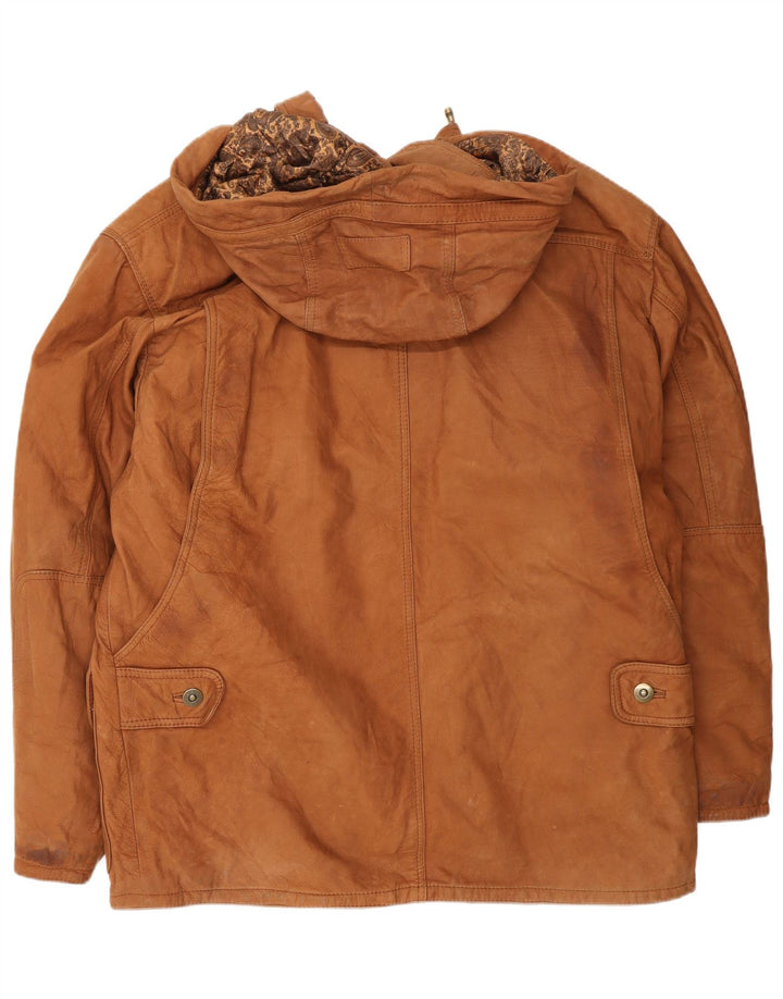 Giacca in pelle con cappuccio da uomo VINTAGE EU 54 2XL Pelle marrone