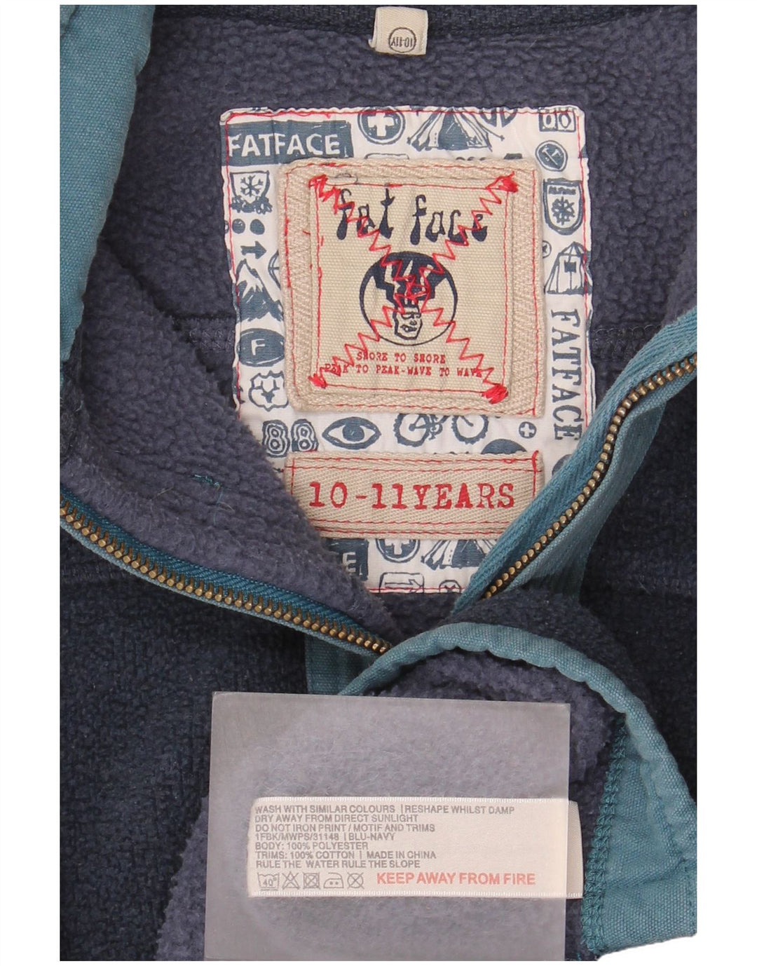 Maglione in pile da ragazzo con zip e collo Fat Face 10-11 anni in poliestere blu navy