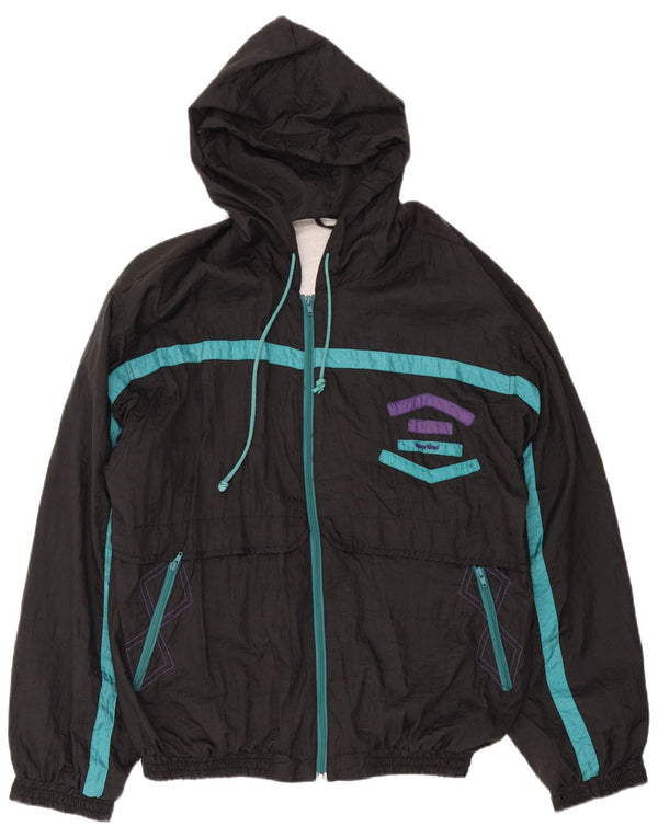 Giacca da ginnastica vintage da uomo con cappuccio XL in poliammide color block nero