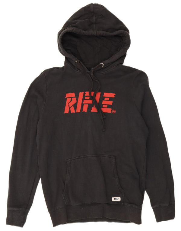 Rifle Mens Graphic Hoodie Jumper Large Black Cotton