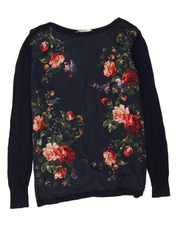Maglione maglione con scollo a barca da donna OASIS UK 6 XS viscosa floreale blu navy