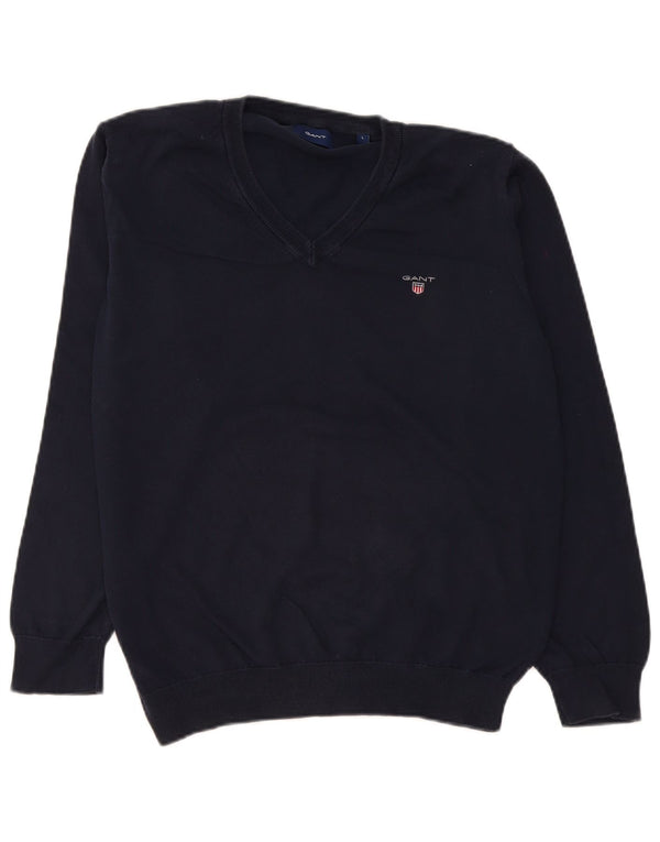 Gant Maglione da uomo con scollo a V grande in cotone blu navy
