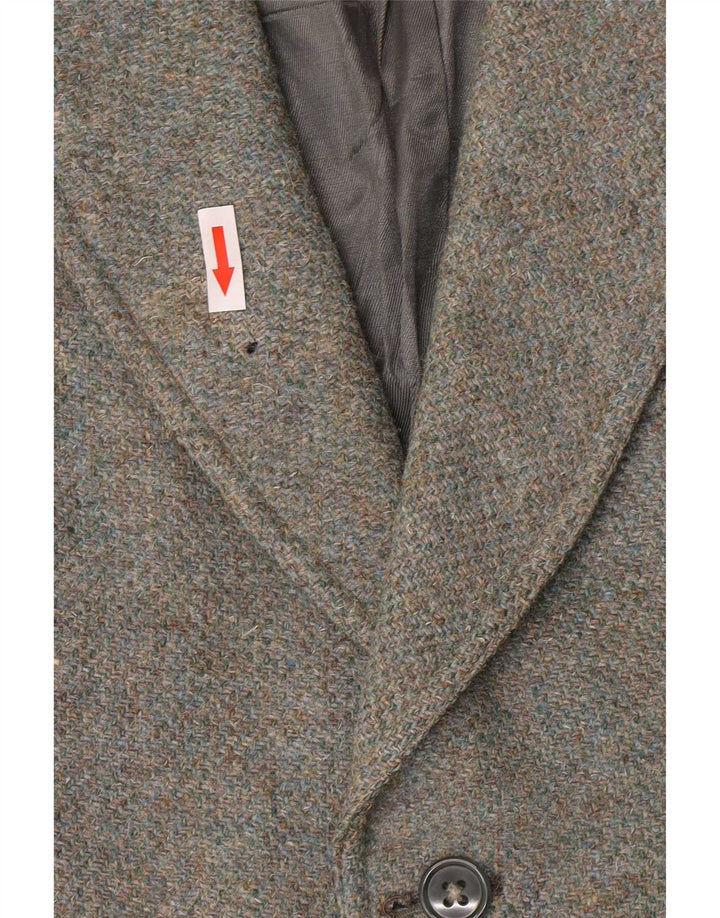 Giacca blazer militare a 2 bottoni da donna Harris Tweed UK 8 piccola in lana kaki