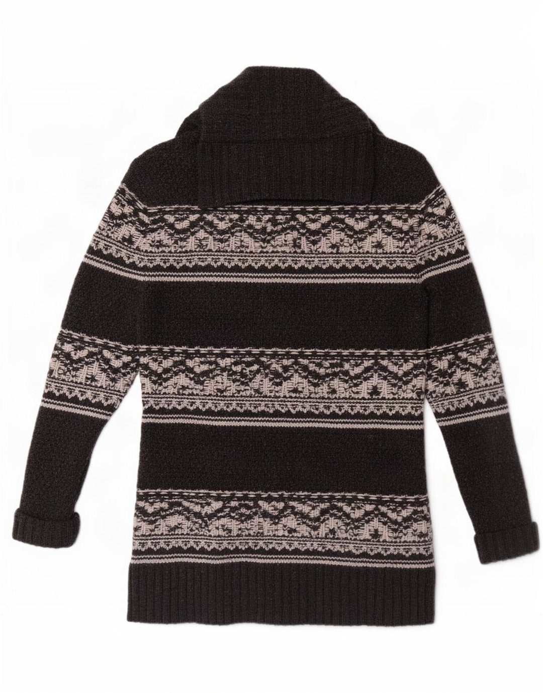 Maglione cardigan da donna Fat Face UK 12 Lana d'agnello Fair Isle grigio medio