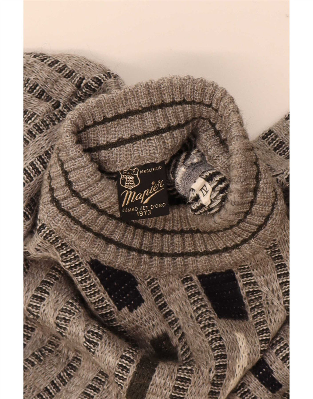 Maglione da uomo a collo alto Mapier in lana a righe grigio medio