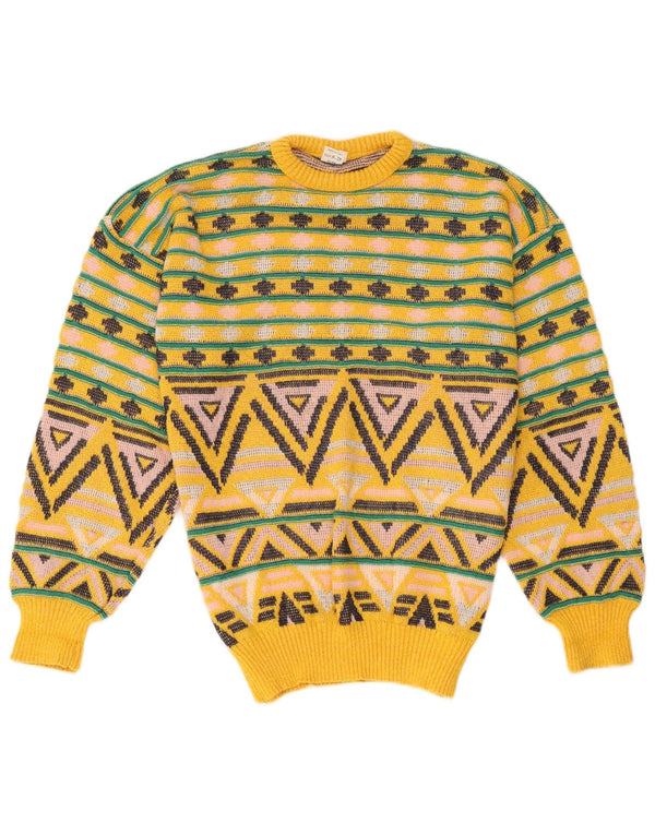 Maglione girocollo da uomo vintage in cotone geometrico giallo medio