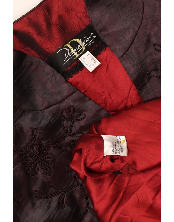 Cappotto da donna vintage UK 16 Grande poliestere floreale bordeaux