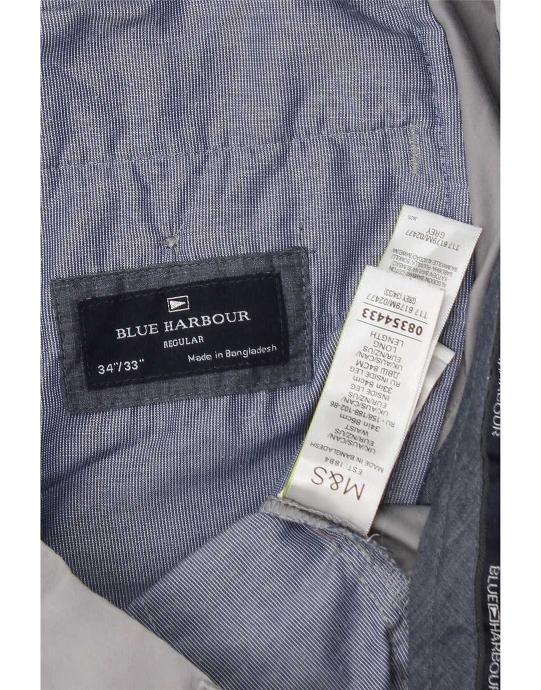 Pantaloni chino vestibilità regolare Marks & Spencer da uomo blu Harbour W34 L33 grigi