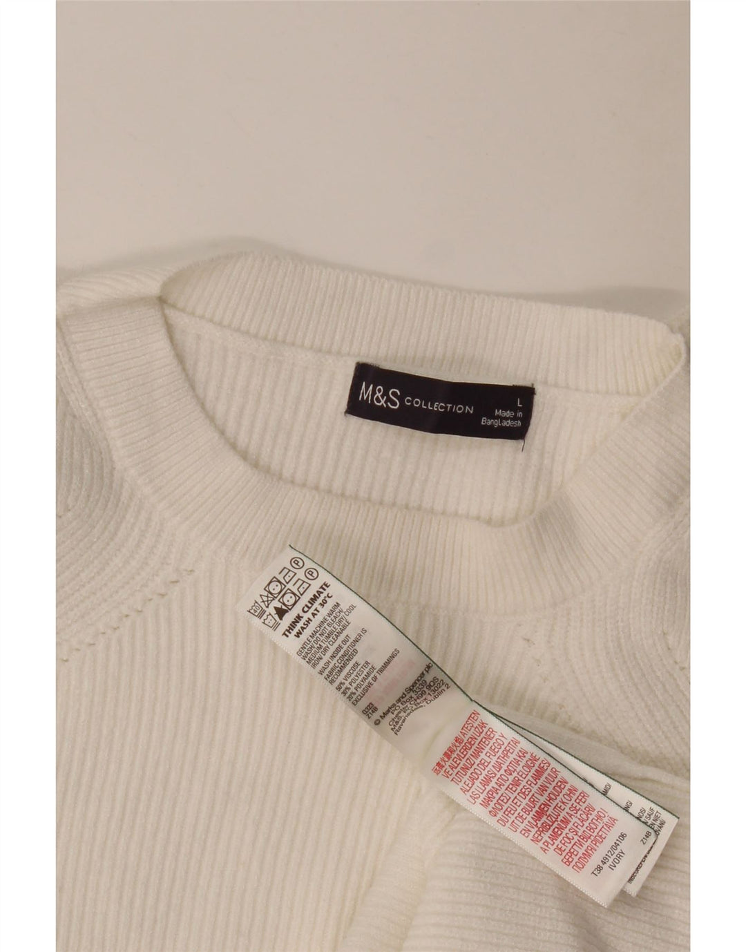 Maglione maglione girocollo da donna Marks & Spencer UK 16 grande viscosa bianca