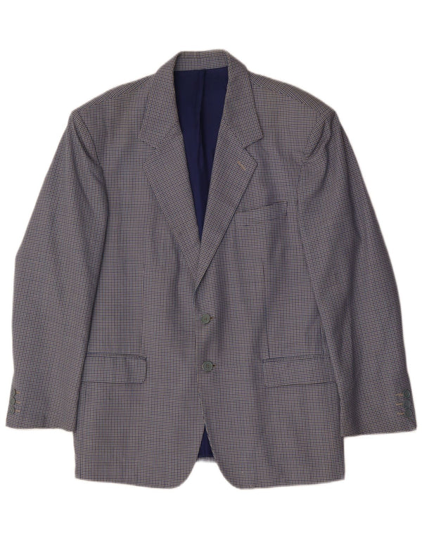 Giacca blazer da uomo a 2 bottoni VINTAGE IT 50 grande lana a quadri blu
