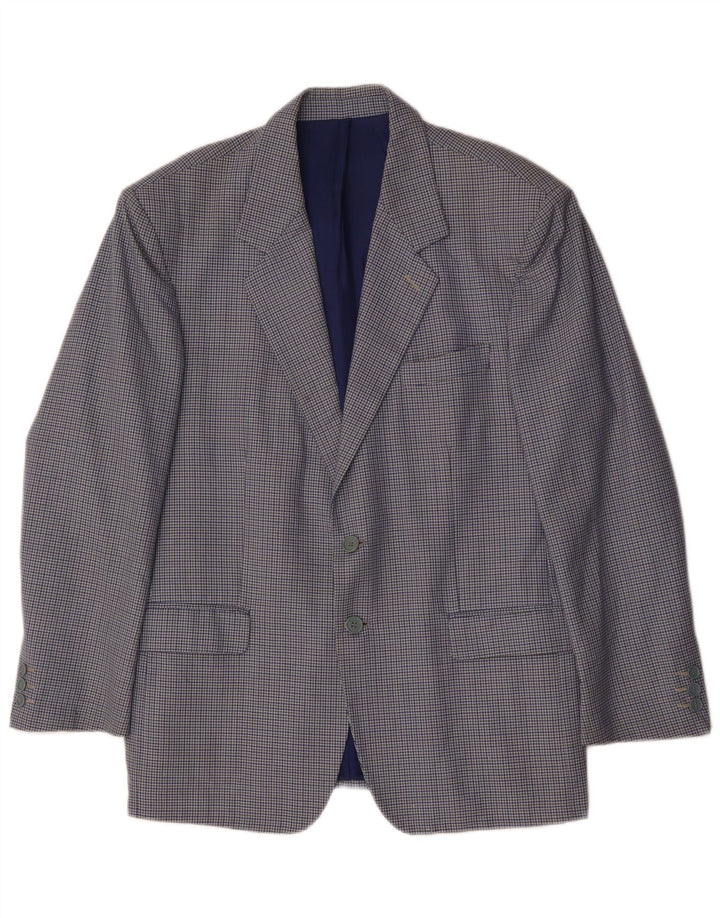 Giacca blazer da uomo a 2 bottoni VINTAGE IT 50 grande lana a quadri blu