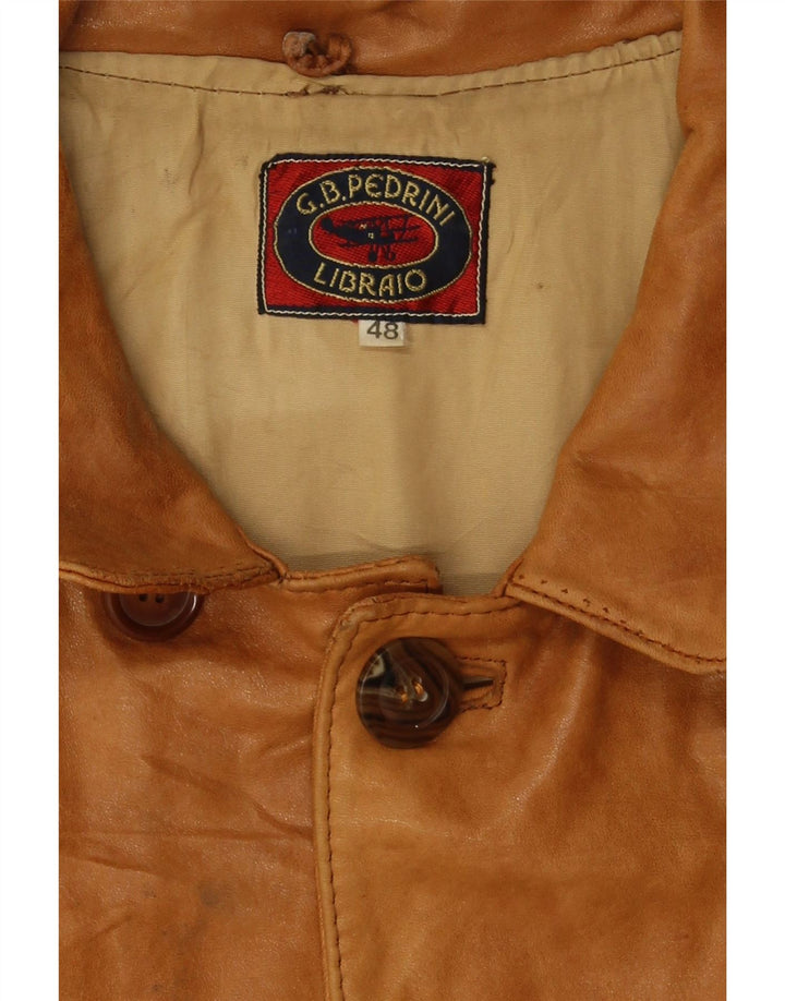 GB.PEDRINI Mens Leather Jacket IT 48 Medium Beige Leather