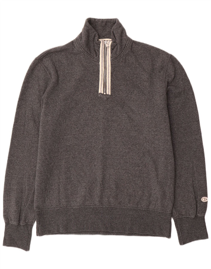 Felpa Champion da uomo con collo con zip, maglione grande, cotone grigio