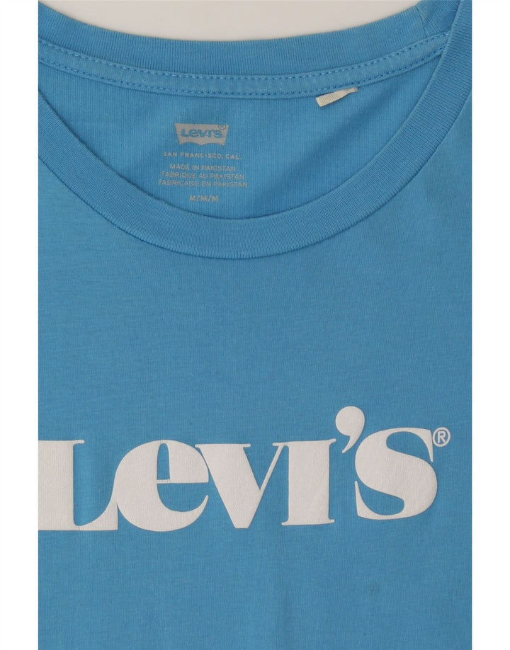 LEVI'S Womens Graphic T-Shirt Top UK 14 Medium Blue Cotton Vintage Levi's and Second-Hand Levi's from Messina Hembry 