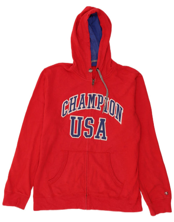 Felpa con cappuccio con zip grafica Champion USA da uomo XL in cotone rosso