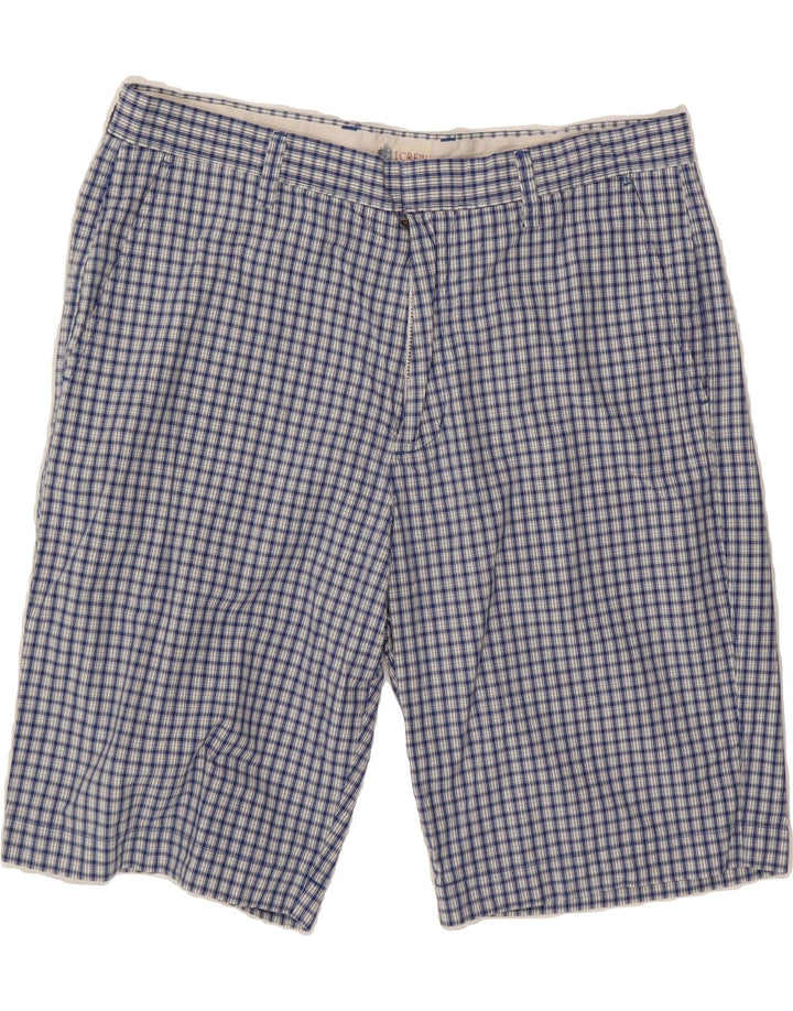 J. CREW Mens Chino Shorts W35 Large Navy Blue Check Cotton Vintage J. Crew and Second-Hand J. Crew from Messina Hembry 