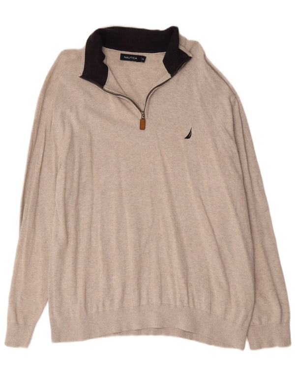 Maglione da uomo con collo con zip Nautica 2XL cotone chiazzato grigio