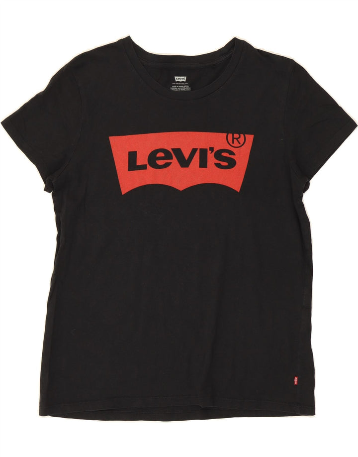 LEVI'S Womens Graphic T-Shirt Top UK 12 Medium Black Cotton Vintage Levi's and Second-Hand Levi's from Messina Hembry 