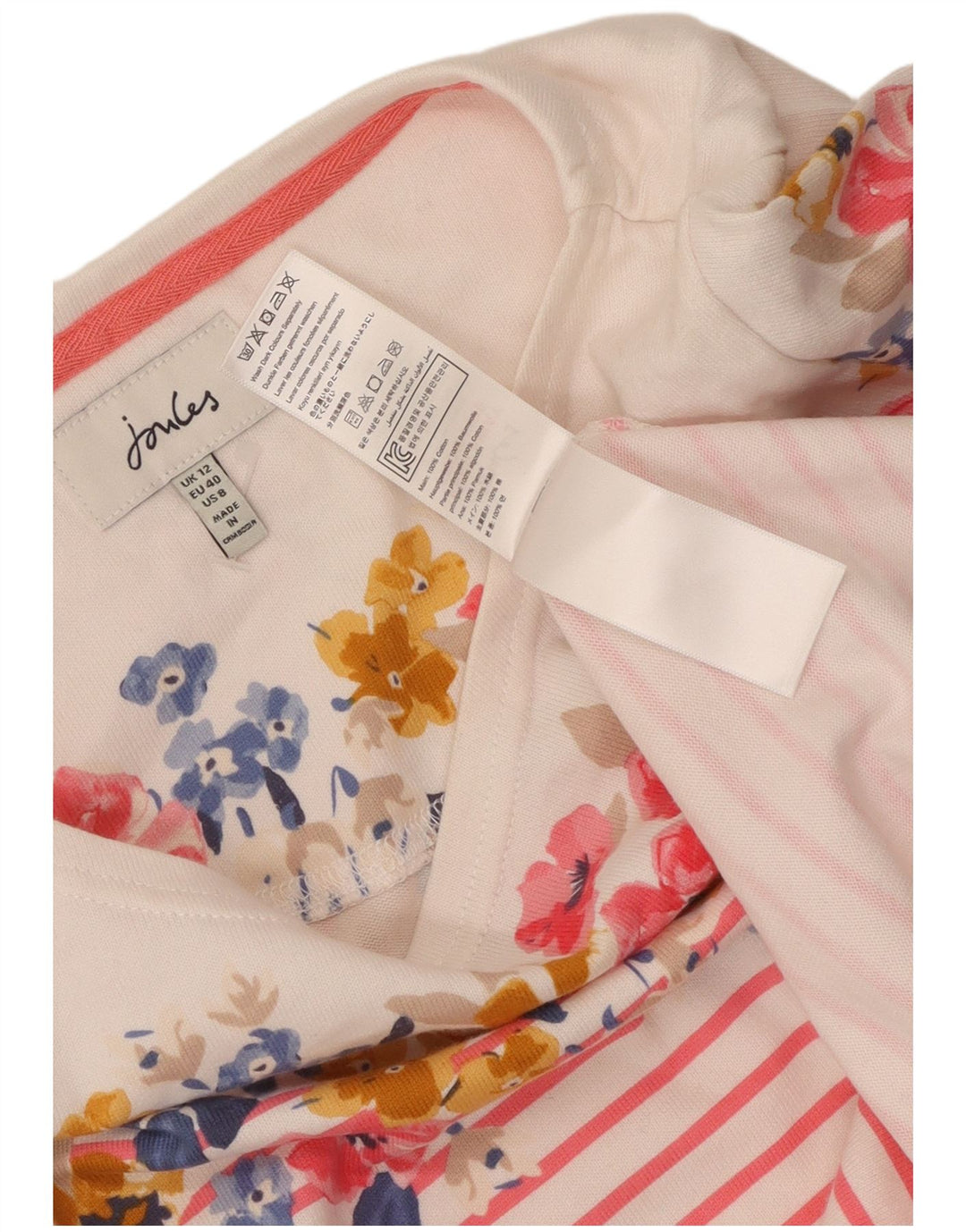 Joules Top grafico da donna a maniche lunghe UK 12 Cotone a righe bianche medie