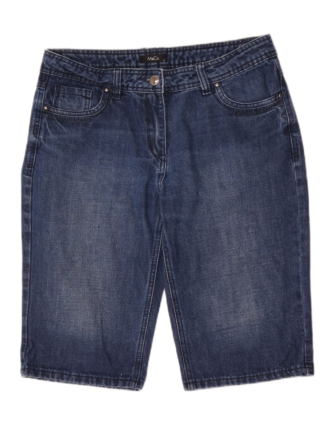 Pantaloncini di jeans da donna M&CO US 10 Large W32 cotone blu