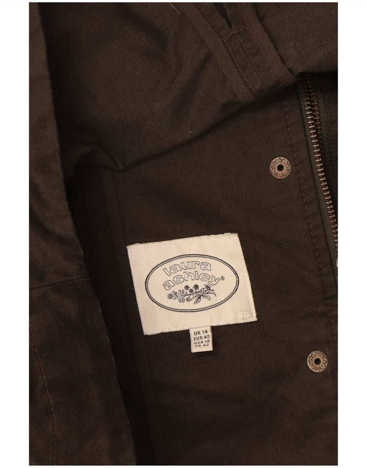 LAURA ASHLEY Giacca parka con cappuccio da donna UK 14 grande cotone kaki