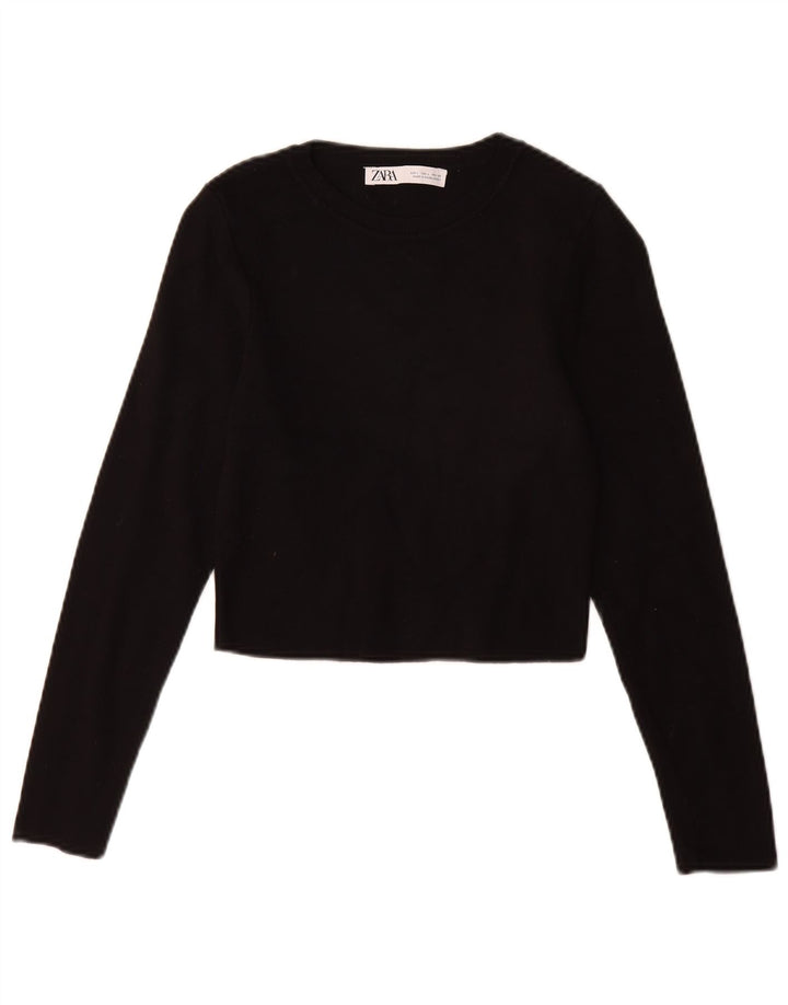 Top corto da donna Zara a maniche lunghe UK 14 grande viscosa nera