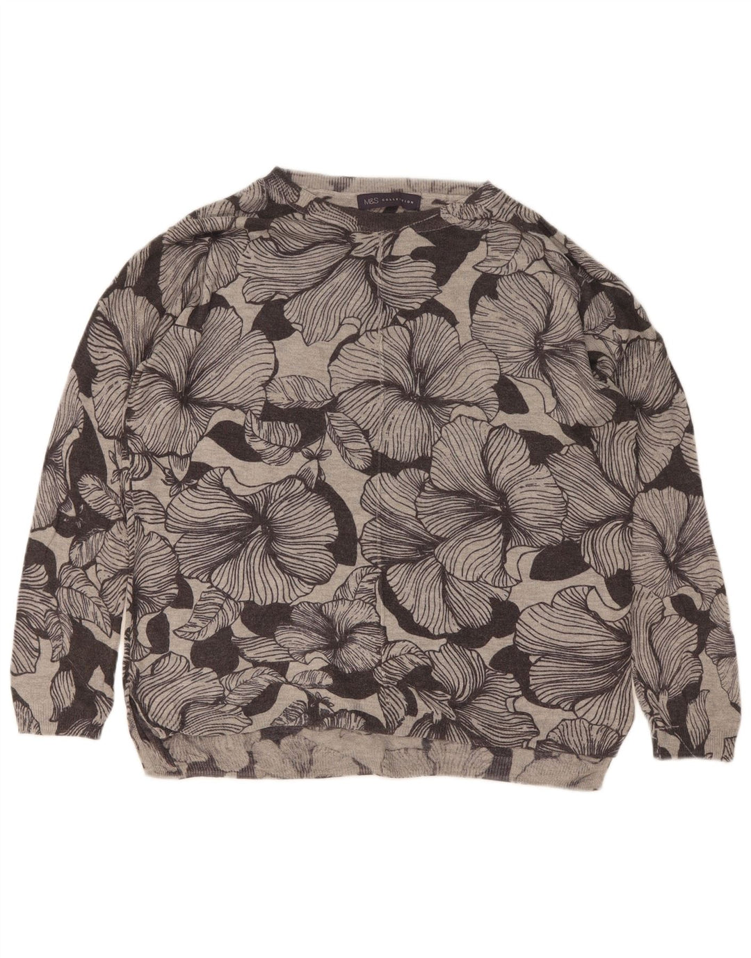 Maglione maglione con scollo a barca da donna Marks & Spencer UK 14 Grigio medio floreale