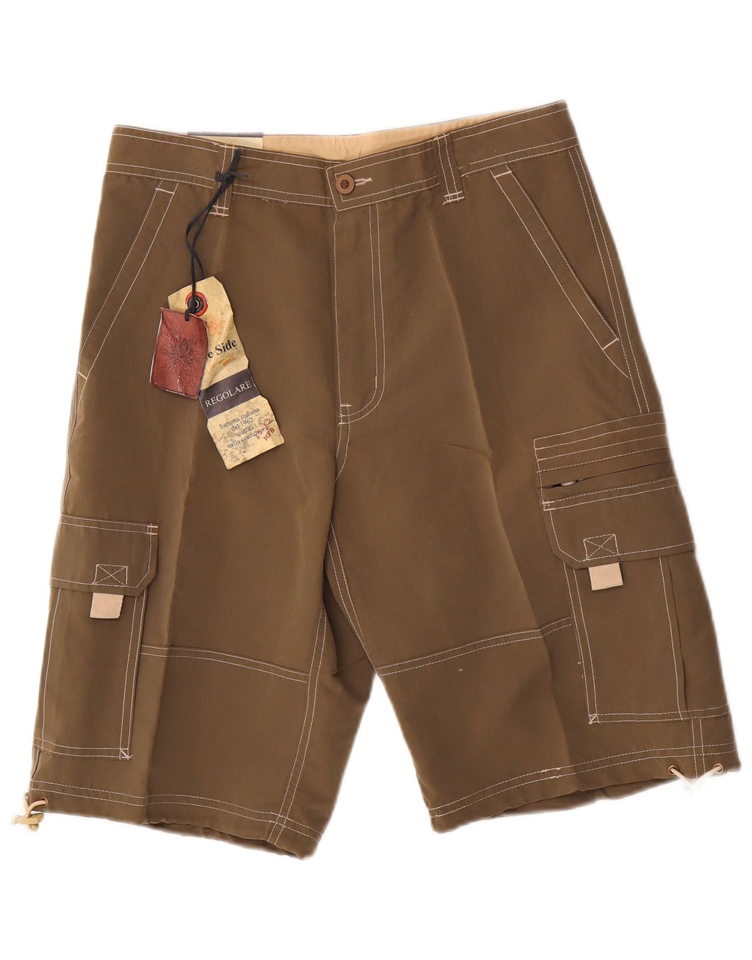 Pantaloncini cargo da uomo con lato blu medio W30 poliestere kaki